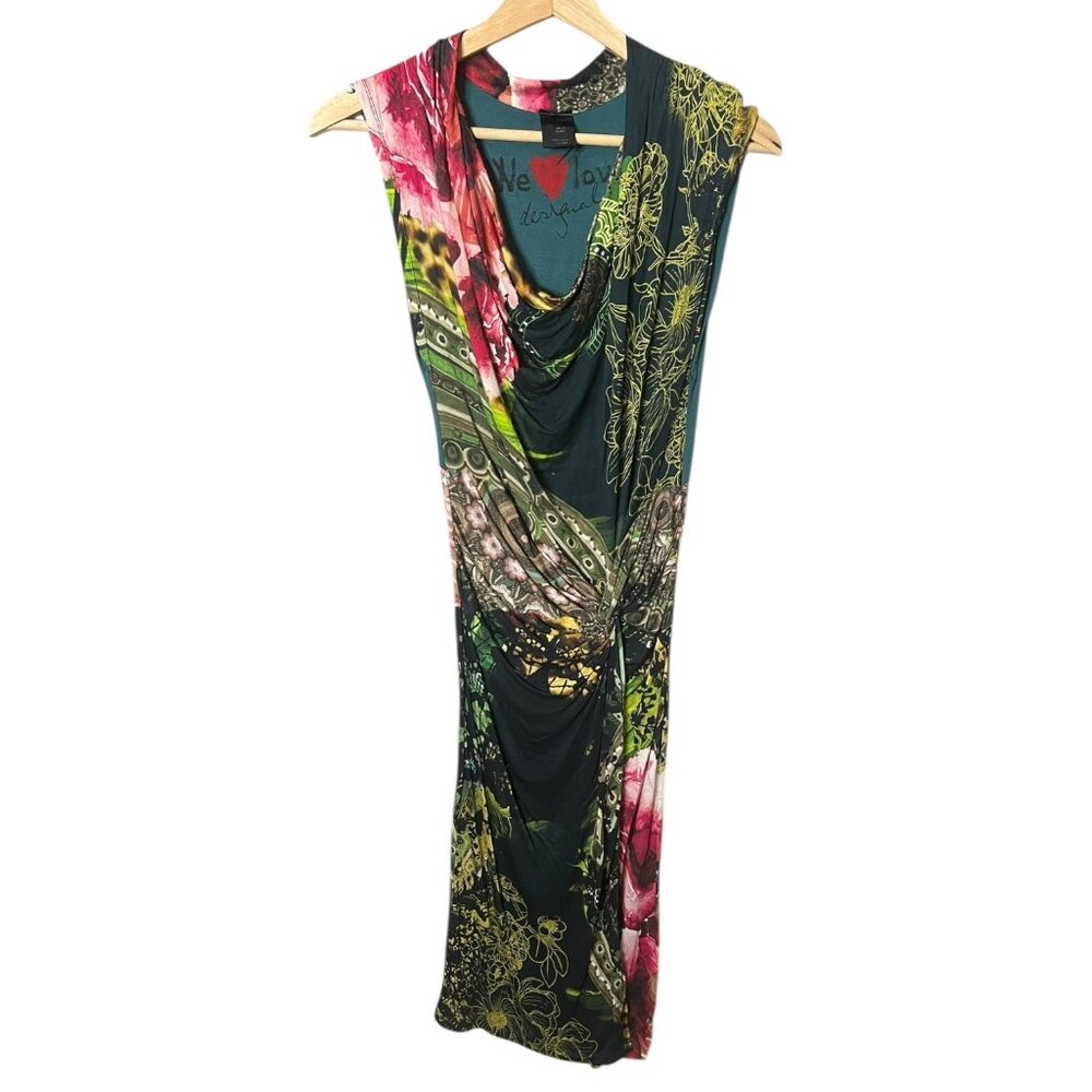 Desigual Floral Mini Dress in Black, Pink, Green - Picture 3 of 13